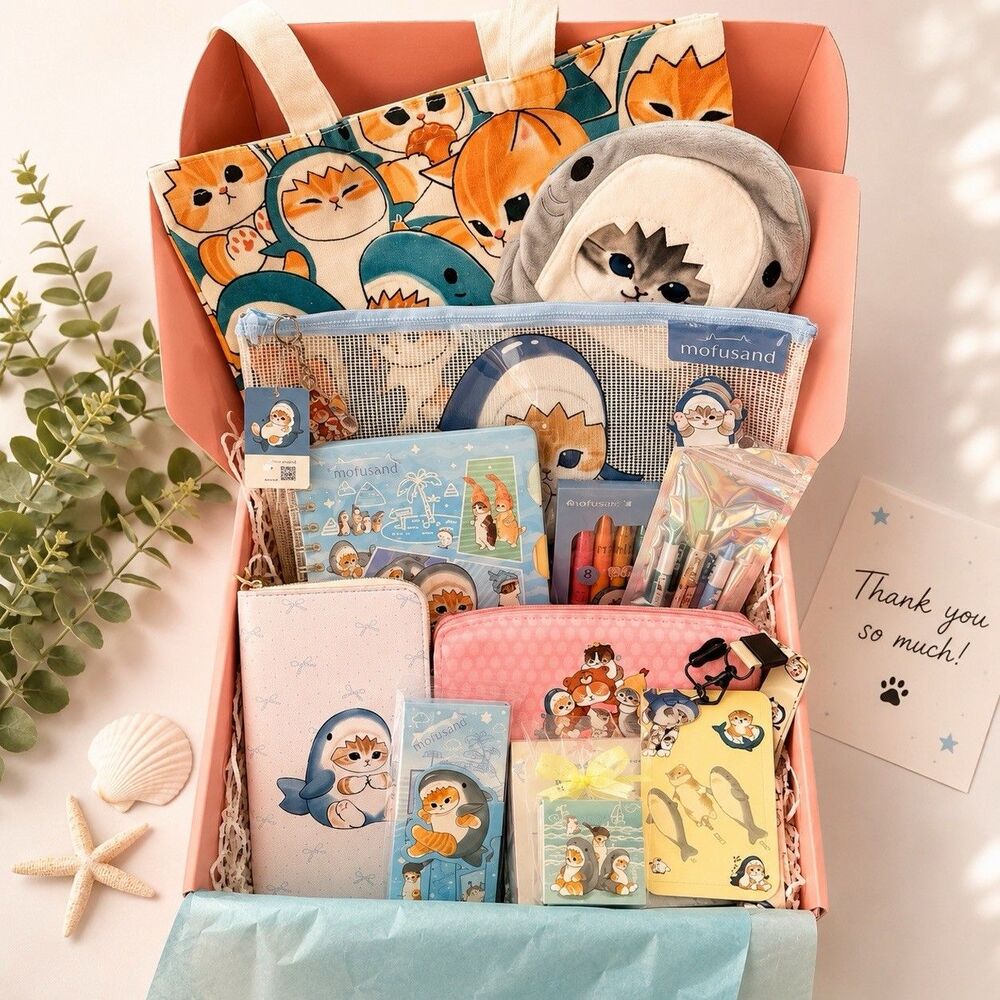 Mofusand 10 Pc Premium Gift Set - Shark Kitty Tote Stationary Office School
